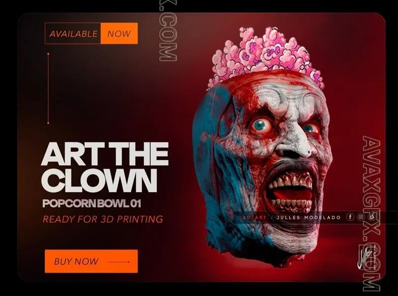 Julles Modelado - Art the Clown Popcorn Bowl - STL 3D Model