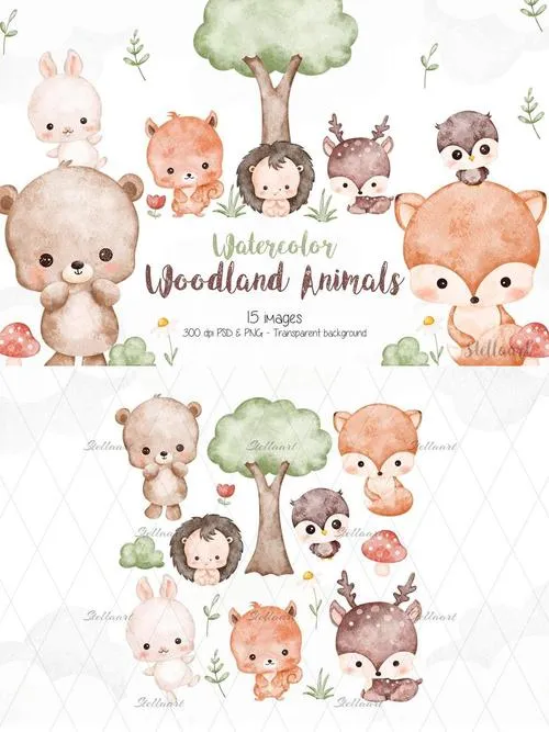 Watercolor Baby Woodland Animals Q9VBT4Y