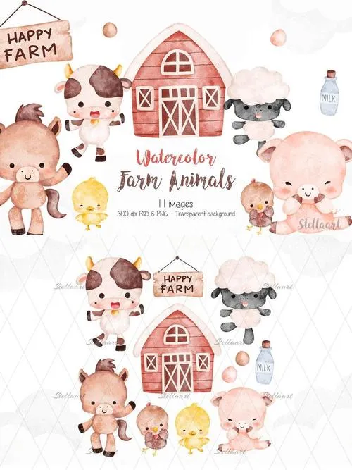 Watercolor Baby Farm Animals MNSEL8Y