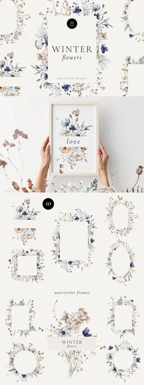 Winter Flowers Watercolor Frames 2L8E3ET