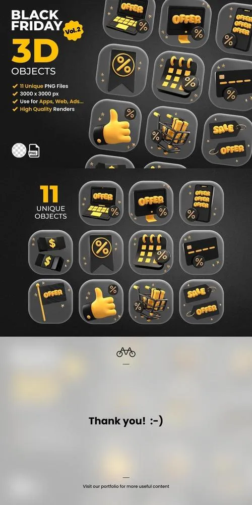 Black Friday isolated 3D objects set Vol.2 YRN232S