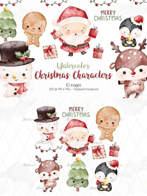 Watercolor Christmas Characters DUPNGYF