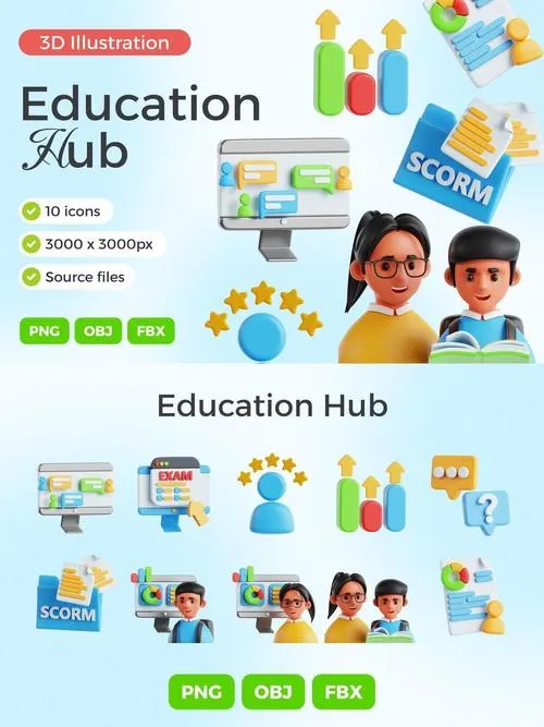 Education Hub 3D Icon Set URUAUV7