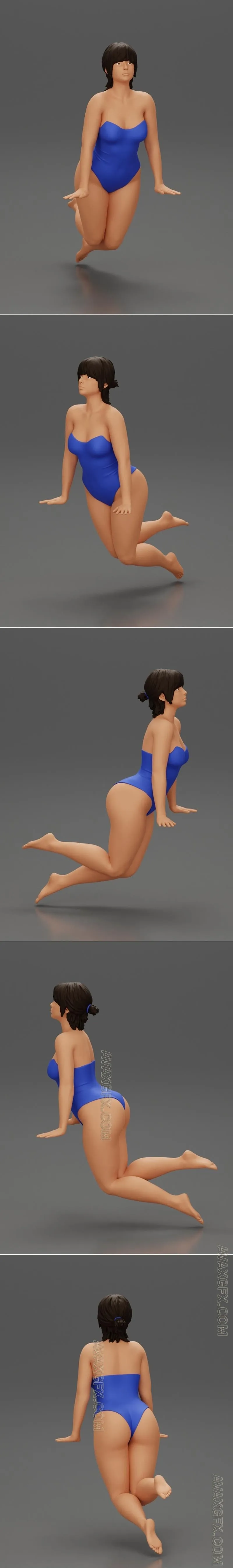 Sexy girl in one-piece swimsuit leaning on the poolside with both hands - STL 3D Model