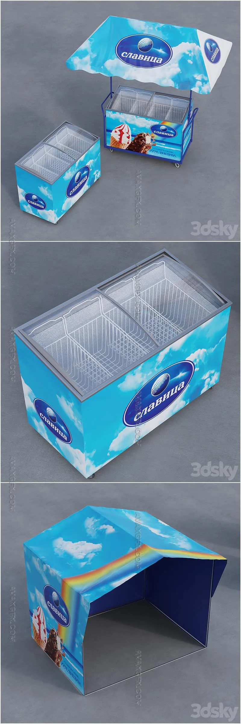 Chest freezers and tent - 3D Model