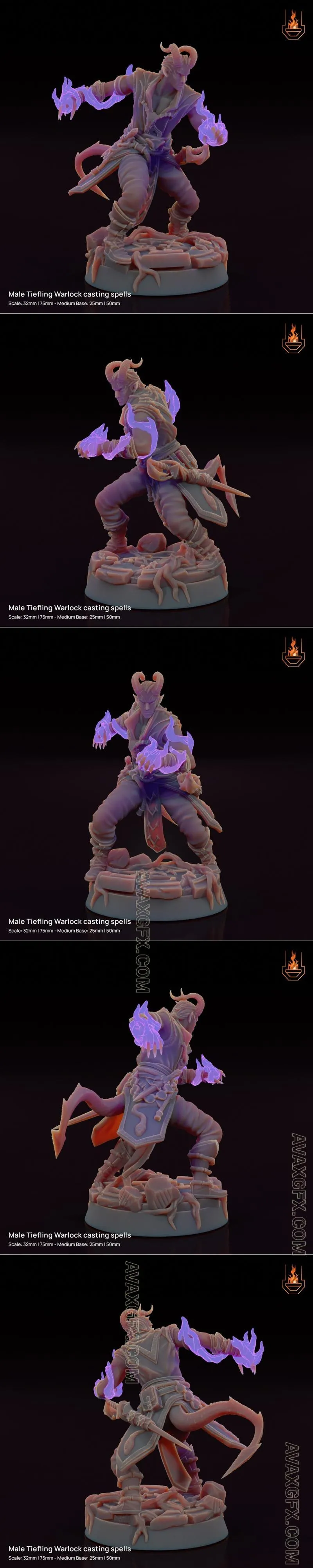 Male Tiefling Warlock casting spells - STL 3D Model
