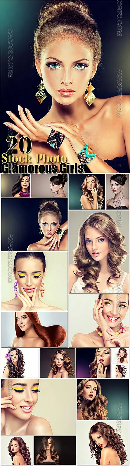 Stylish beautiful girls with fashionable makeup set 20 stock photos