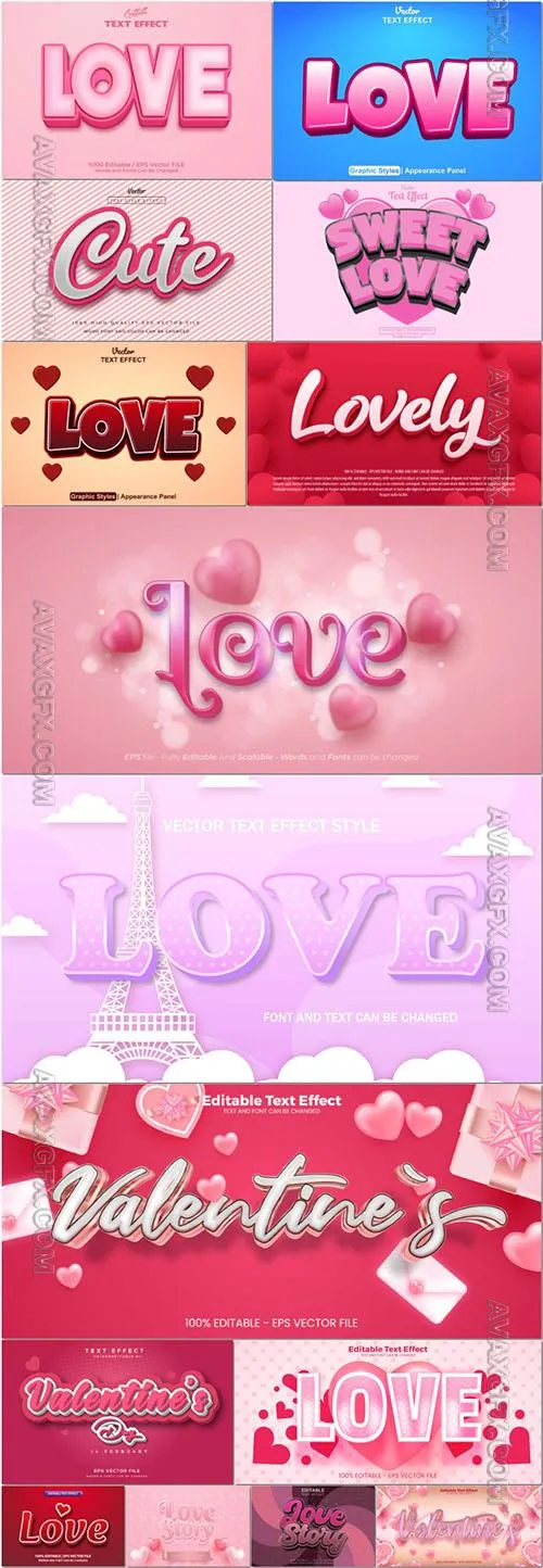 Valentine's day vector 3d style effect text