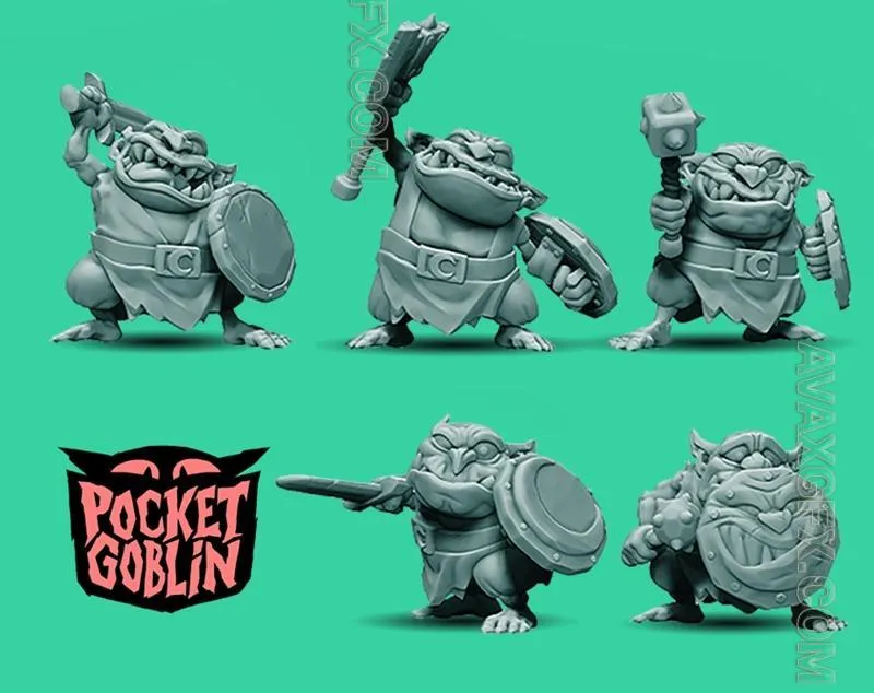 Pocket Goblin - Goblins with Hand Weapons - STL 3D Model