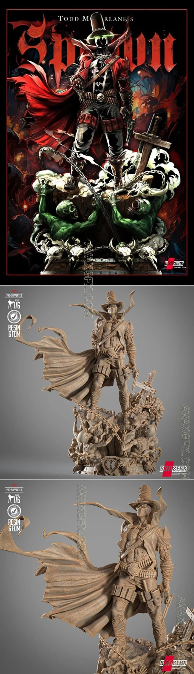 B3DSERK - Gunslinger Spawn Sculpture - STL 3D Model