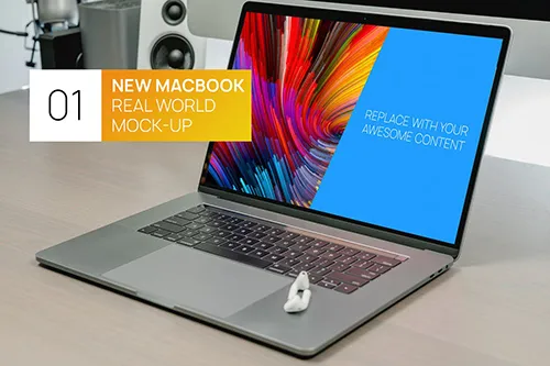 New MacBook 15 Touchbar on Desk Real World Mock-up