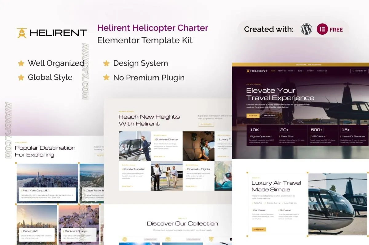 Helirent - Helicopter Charter Elementor Template Kit 8H93GPU