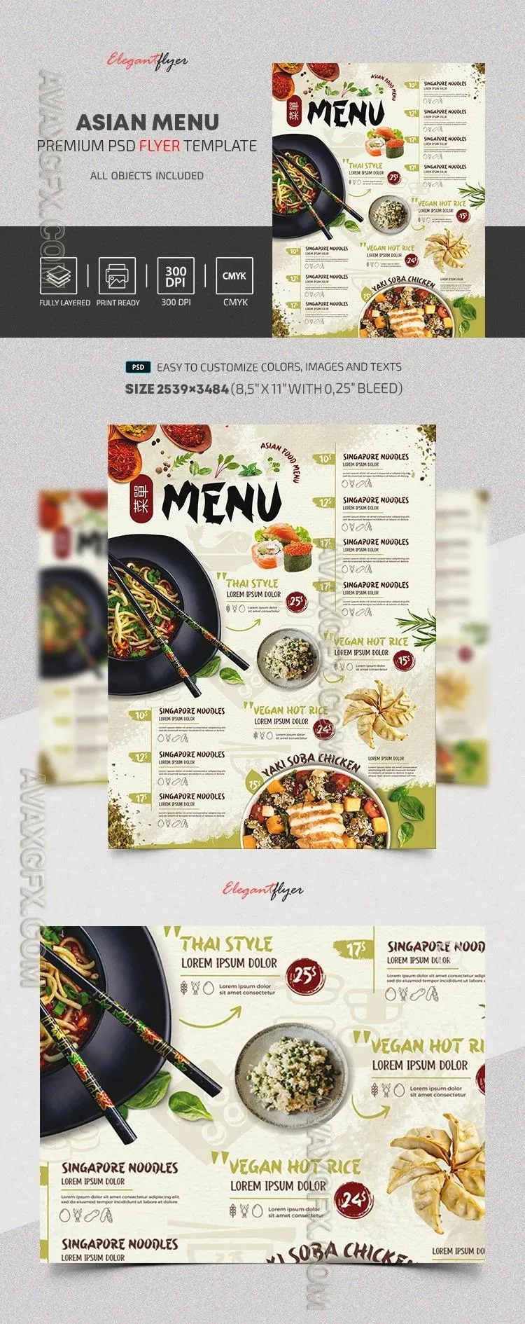 Asian Menu Flyer - Premium Restaurant Menu template in PSD
