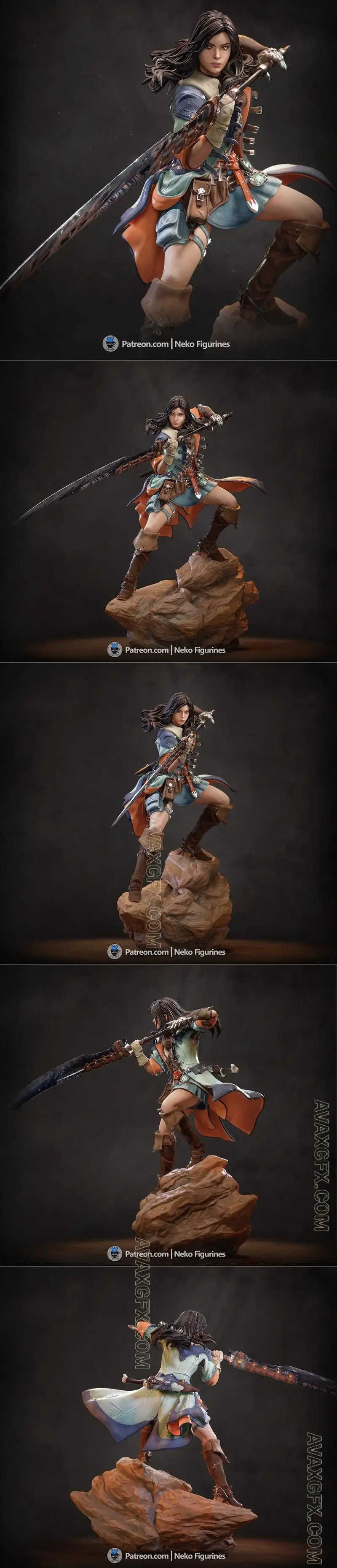 Neko Figurines - Monster Hunter - Female Hunter - STL 3D Model
