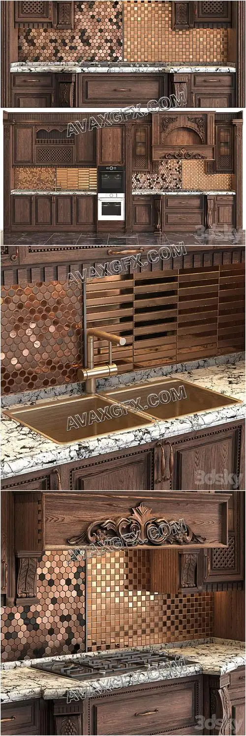 Classic wooden luxury Kitchen Deluxe 2 - 3D Model