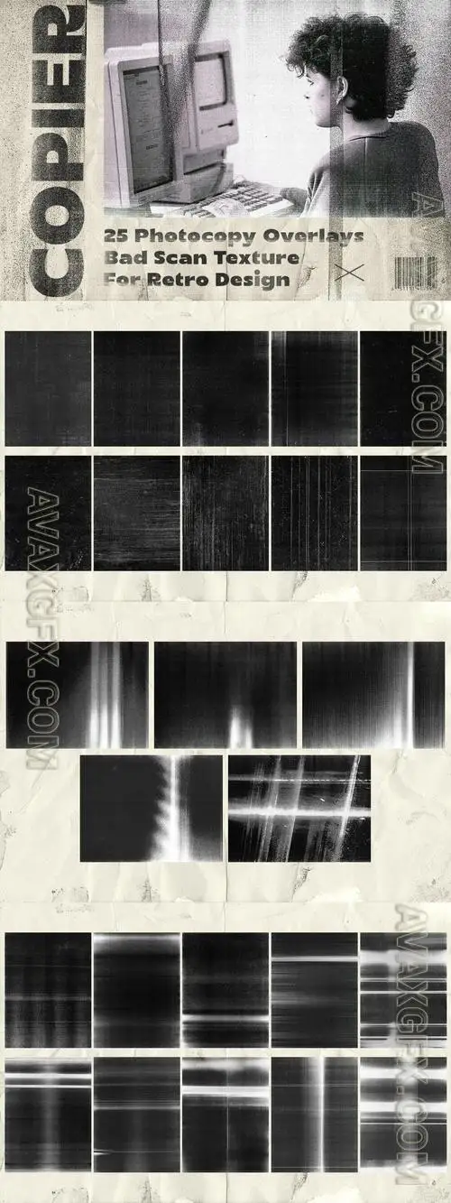 25 Bad Copier Machine Texture Scan Paper Overlays GNVAFQD