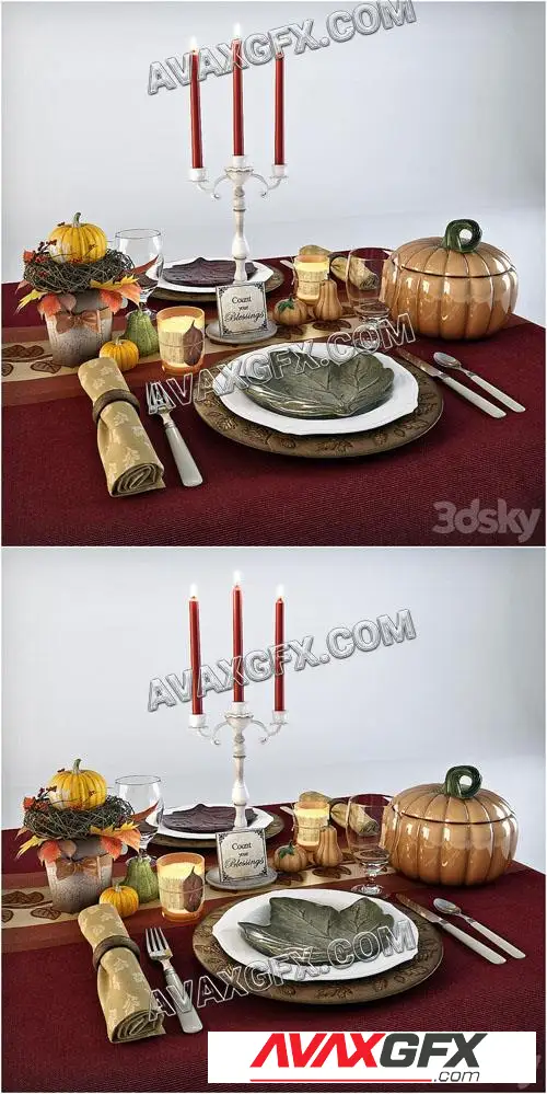 Table kitchen tableware metal stone service - 3D Model