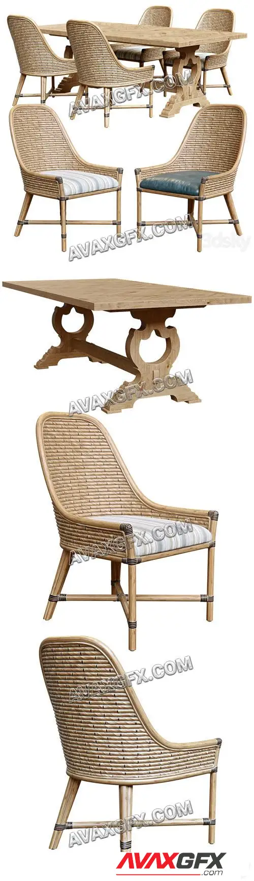 Keeling woven side chair and farmington rectangular dinning table - 3D Model