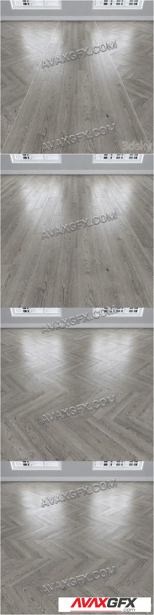 Parquet Oak gray, 3 types. Christmas tree, linear, chevron - 3D Model