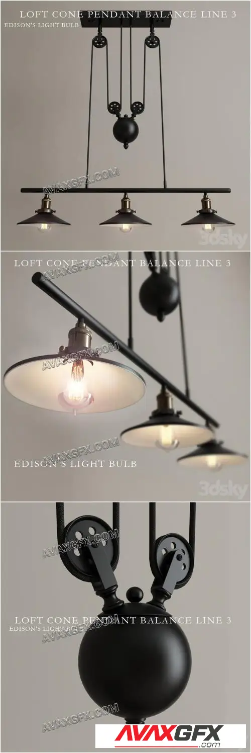 Chandelier Loft Cone Pendant Balance Line - 3D Model