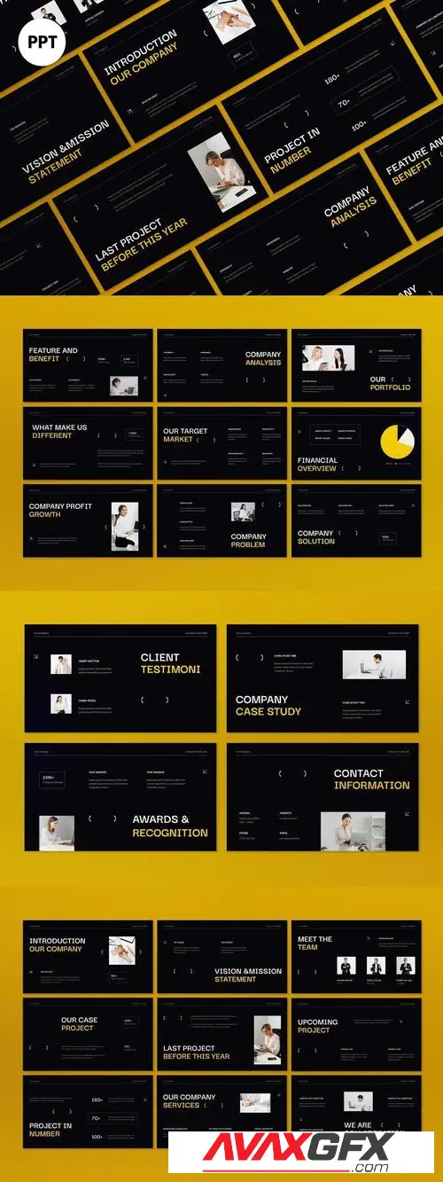 Black Yellow Modern Company Profile PPT W4HZ69E