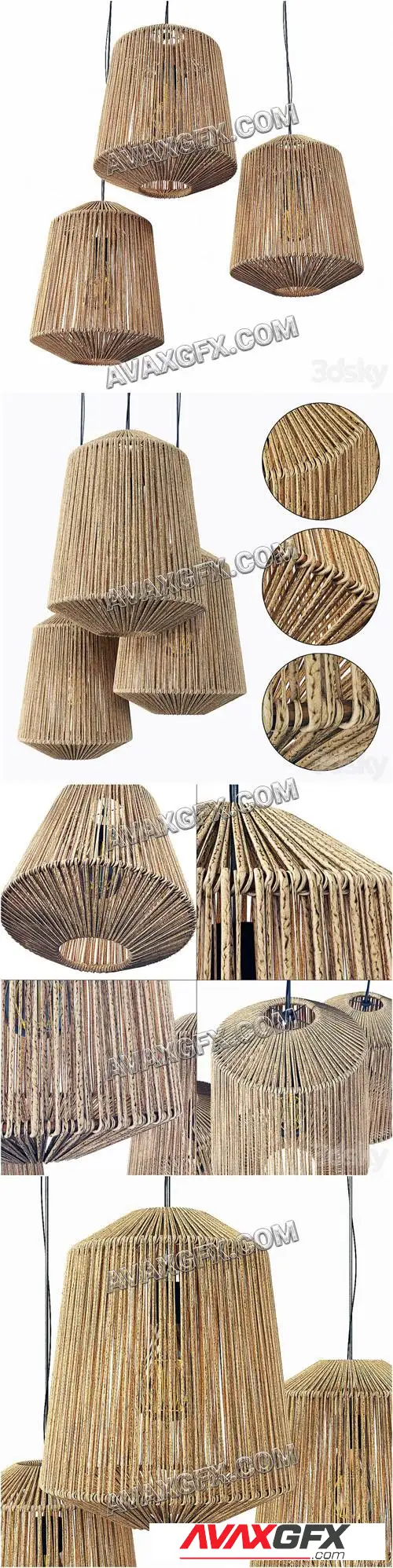 Lamp wood rotang wicker barrel Lamp wicker rattan barrel - 3D Model