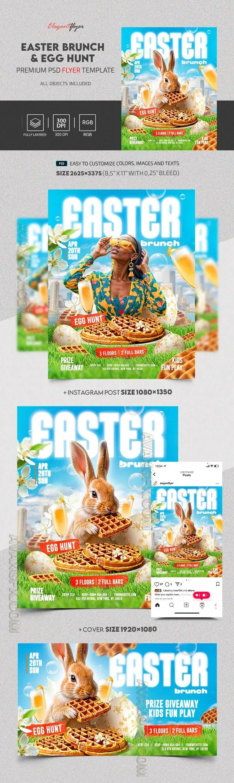 Easter Brunch & Egg Hunt - Premium Flyer template (PSD)