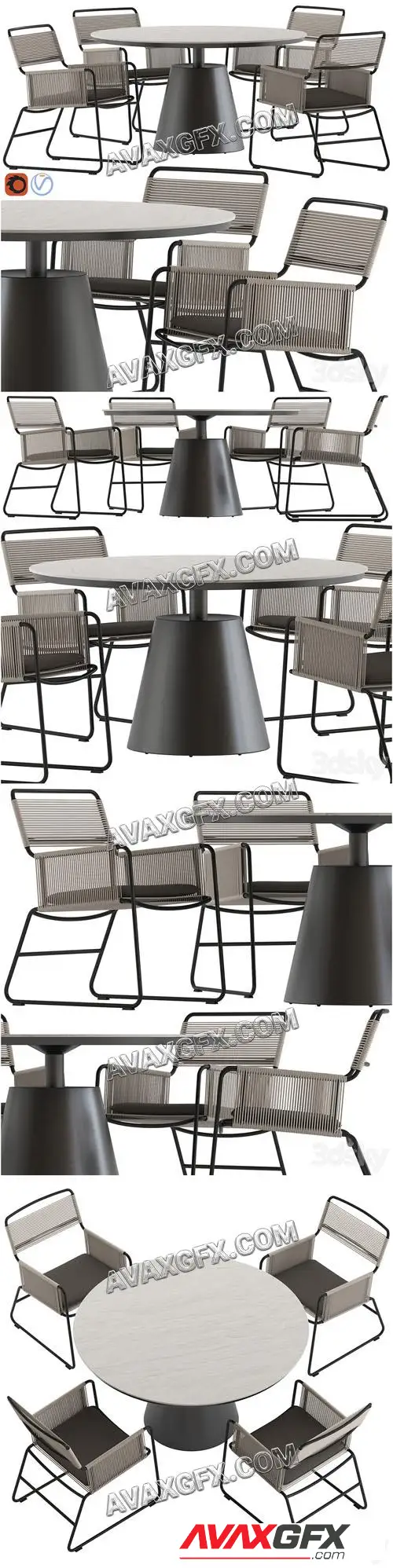 Coco Republic Milan Chair and Polo Table - 3D Model