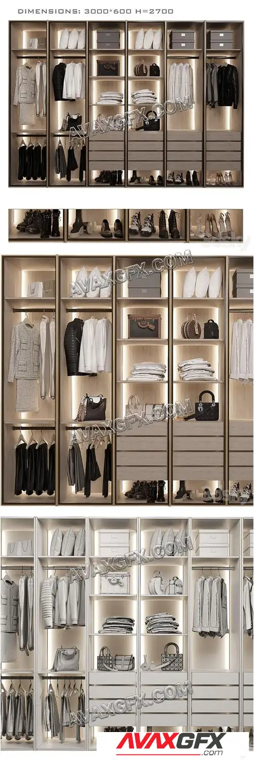 Wardrobe with glass doors - 3D Model