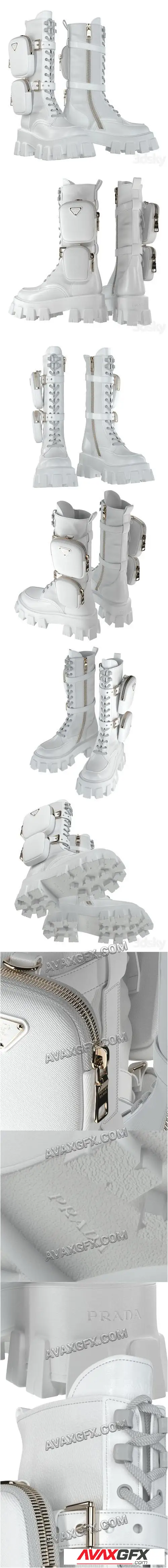 PRADA Brushed rois leather and nylon Monolith boots white - 3D Model