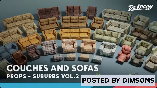 Unreal Engine Props Suburbs VOL.2 - Couches and Sofas (Nanite and Low Poly) v5.4