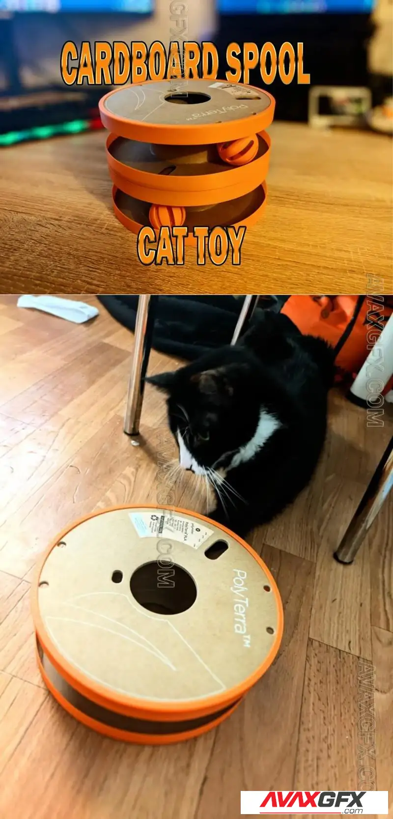 Cardboard Spool Cat Toy - STL 3D Model