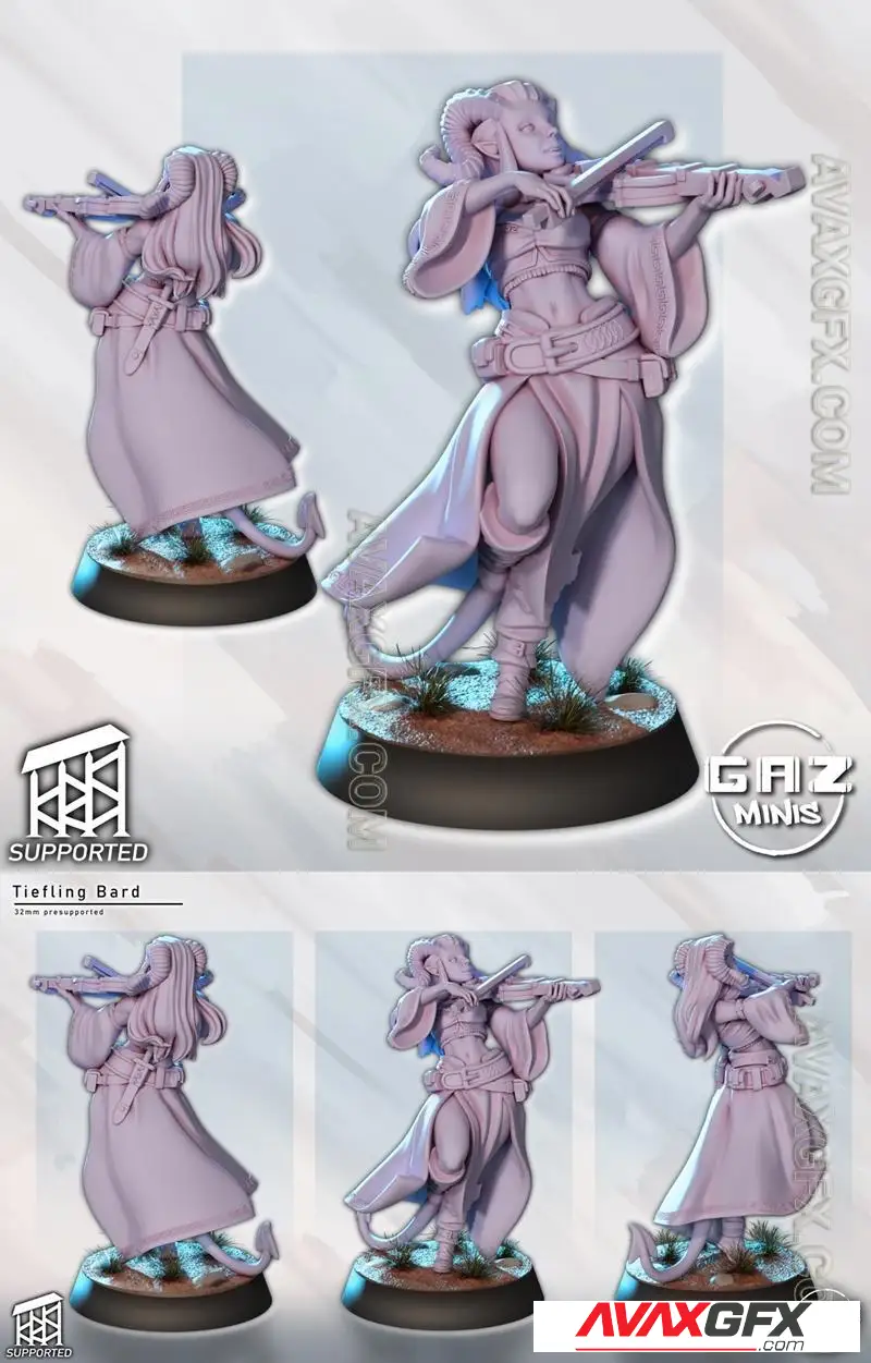 Gaz Minis - Tiefling Bard - STL 3D Model