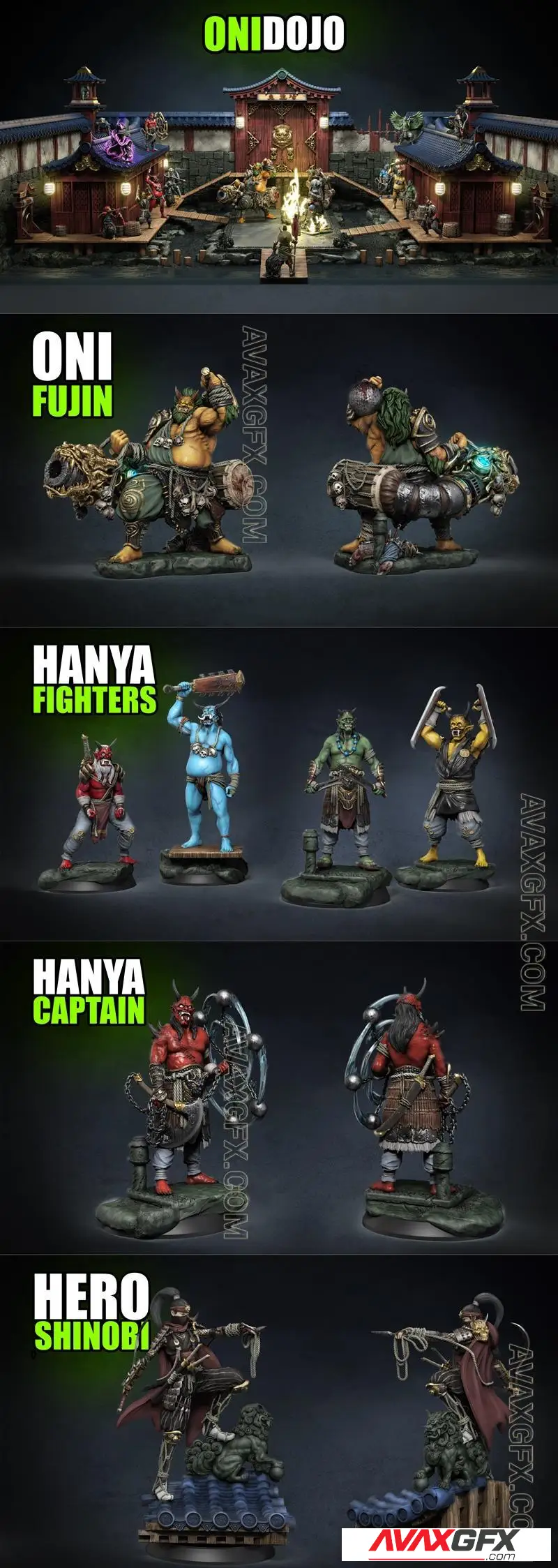 Necropunks Miniatures - Oni Dojo Bundle 08 - STL 3D Model