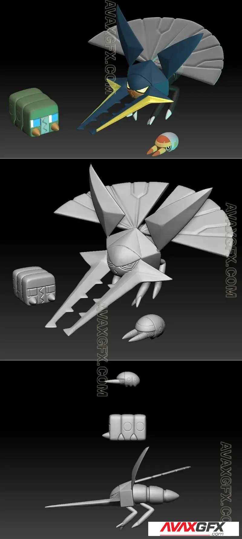 Pokemon Grubbin Charjabug Vikavolt - STL 3D Model