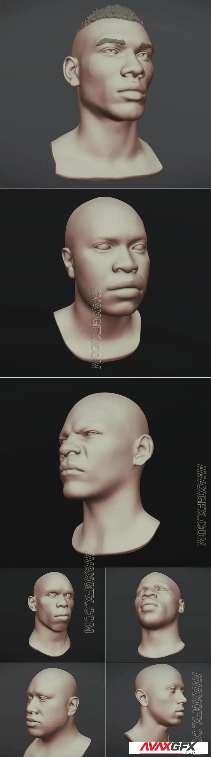Black Man Head 1-7 - STL 3D Model