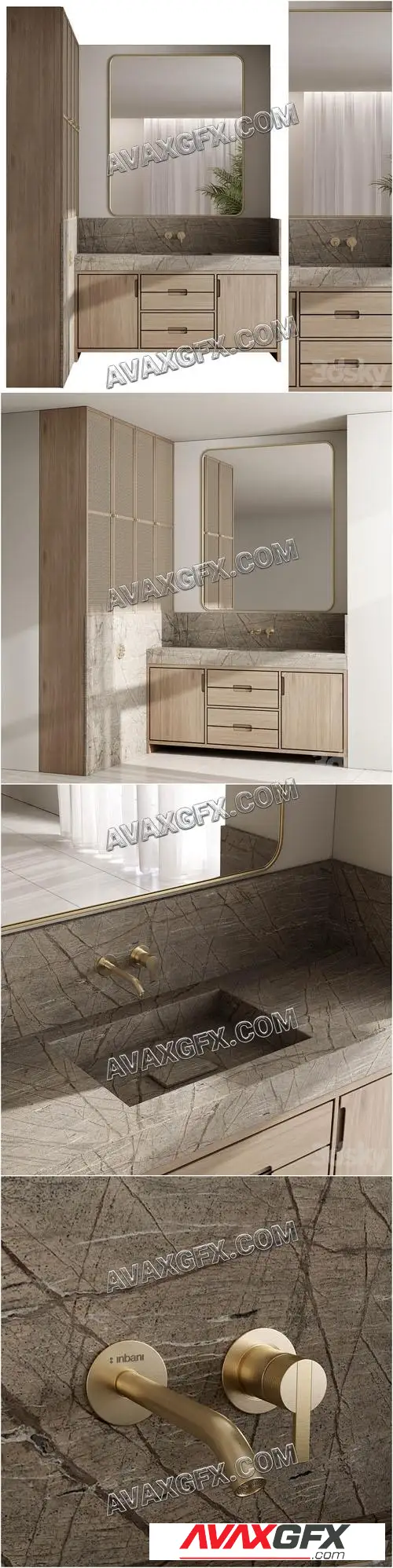 L-shaped Bathroom furniture by inbani faucet set 89 - 3D Model
