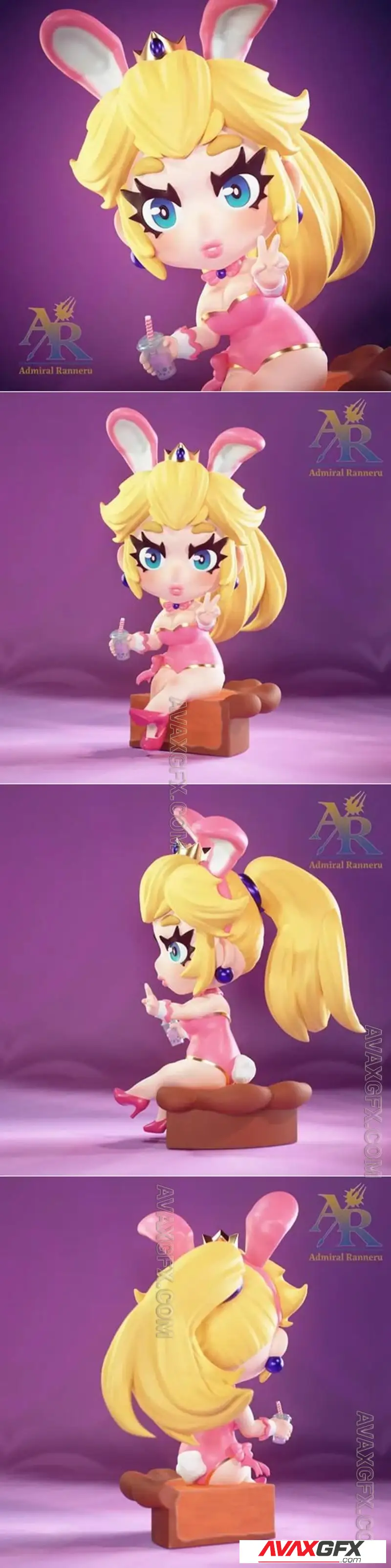 Rizdaw Chibi Bunny Peach Fanart - Admiral Ranneru - STL 3D Model