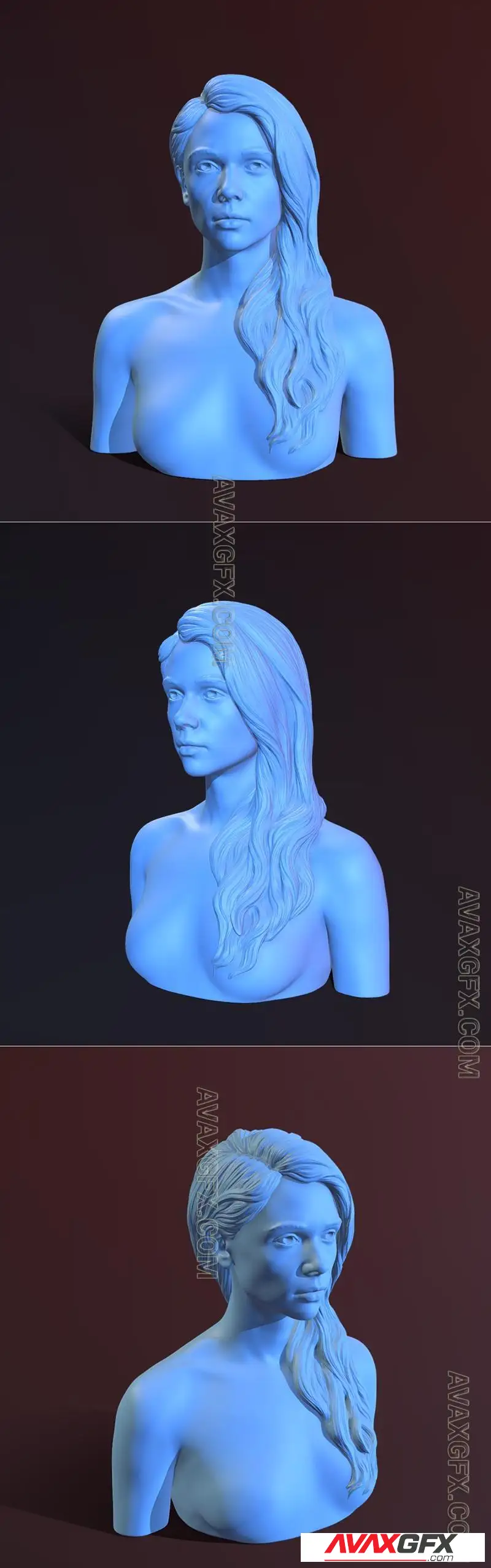 Female Bust With Long Hair - STL 3D Model