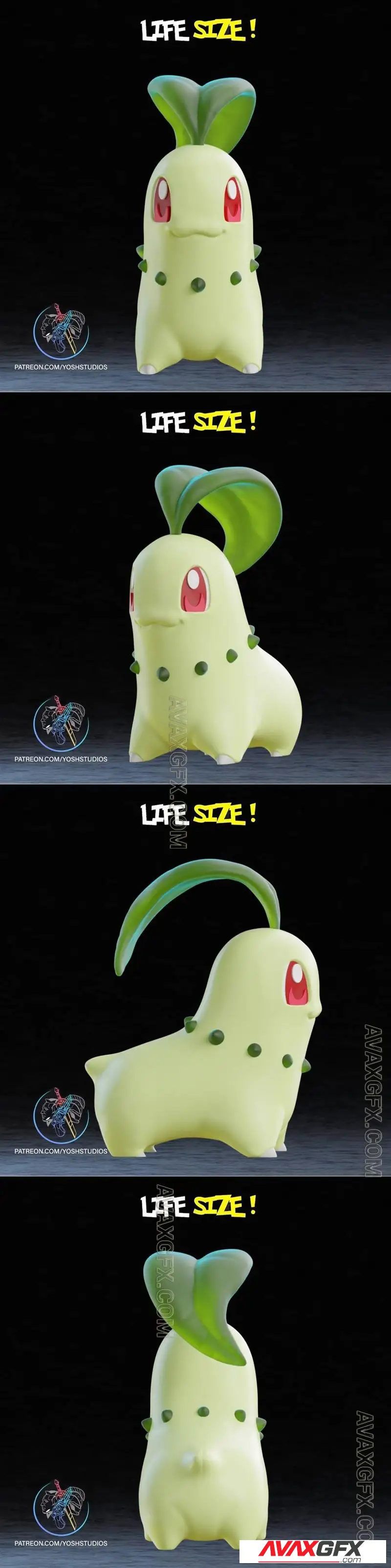Yosh Studios - Life Size Chikorita - STL 3D Model