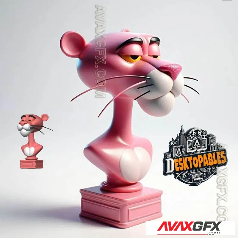 The Pink Panther bust & plinth - STL 3D Model