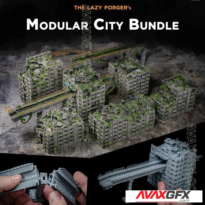The Lazy Forger - Ruined Modular City Bundle - STL 3D Model