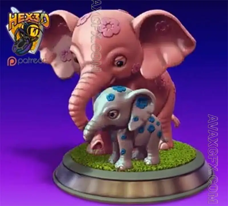 Hex3D - Mothers Day Elephants - STL 3D Model