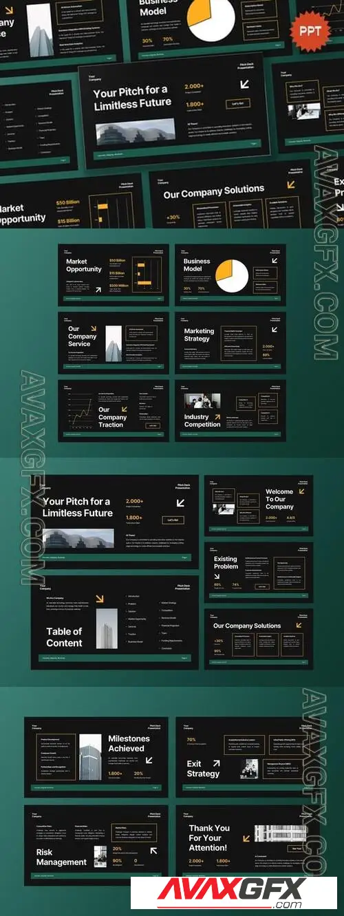 Black Green Modern Pitch Deck PPT 3DAKSJD