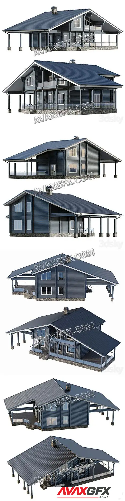 Glued laminated timber house with carport and large terrace - 3D Model