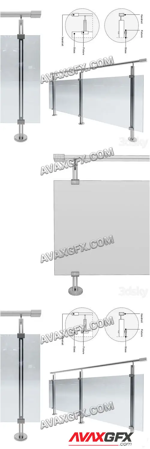 Glass railing - 3D Model