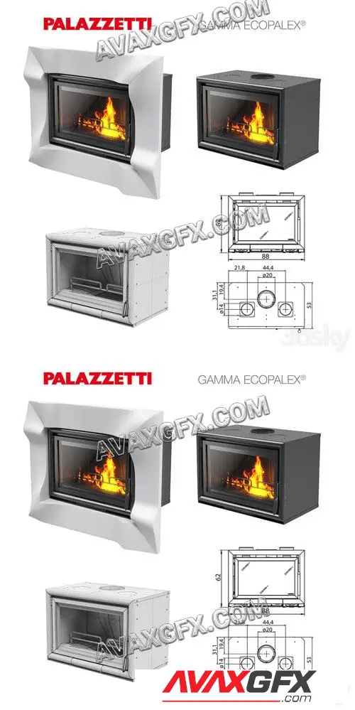 Mantel and hearth Palazzetti Wave Palazzetti Ecopalex 88 - 3D Model