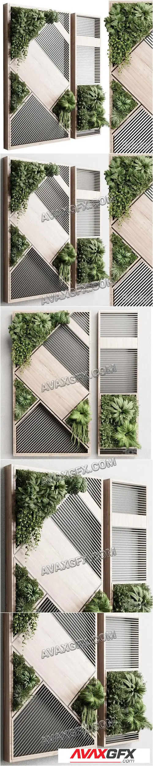 Plants set partition in wooden frame- Vertical graden wall decor box 29 - 3D Model