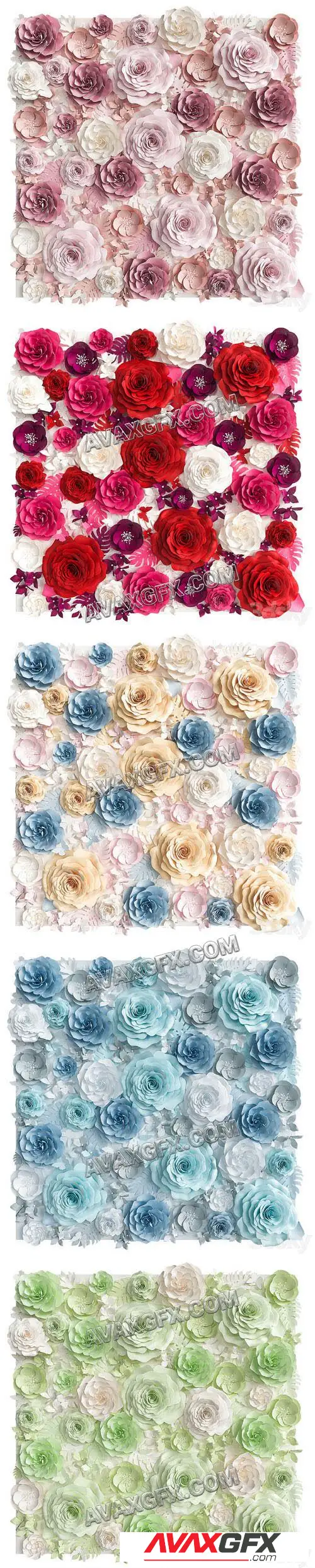A wall of paper flowers. Photo background - 3D Model
