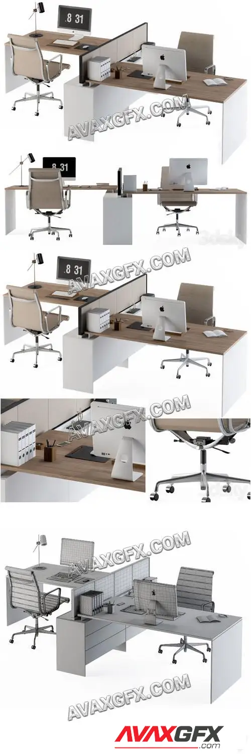Office Set White and Cream - 3D Model